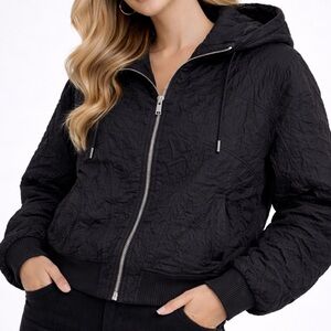 Helmut Lang Crumpled Hooded Bomber Jacket Black XS